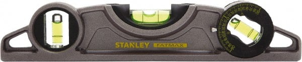 Stanley - Magnetic 9" Long 3 Vial Torpedo Level - ABS Plastic, Silver, 1 45°, 1 Level & 1 Plumb Vials - Exact Tooling