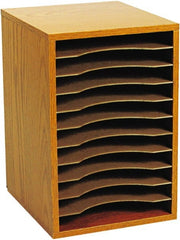 Safco - 10-3/4" Wide x 16" High x 12" Deep Fiberboard, Hardboard & Laminated Compressed Wood Document Organizer - 11 Compartments, Medium Oak, 9-1/2" Wide x 1-1/4" High x 11-5/8" Deep Compartment - Exact Tooling