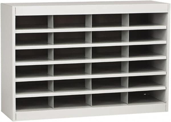 Safco - 37-1/2" Wide x 25-3/4" High x 12-3/4" Deep Fiberboard & Steel Document Organizer - 24 Compartments, Gray, 9" Wide x 3" High x 12-1/4" Deep Compartment - Exact Tooling