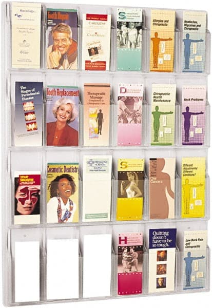 Safco - 30" Wide x 2" Deep x 41" High, 24 Compartments, Plastic Literature Display Board - Clear, 9-1/4" Compartment Width x 1-5/8" Compartment Depth x 9-3/4" Compartment Height - Exact Tooling