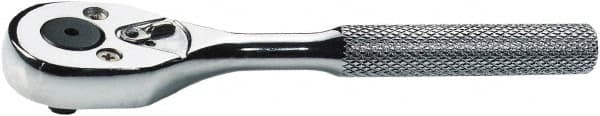 Proto - 1/4" Drive Pear Head Ratchet - Full Polish Chrome Finish, 5" OAL, 90 Gear Teeth, Standard Handle, Reversible Head - Exact Tooling