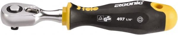 Felo - 1/4" Drive Pear Head Ratchet - Chrome Vanadium Finish, 8-1/2" OAL, 72 Gear Teeth, Cushion Grip Handle - Exact Tooling