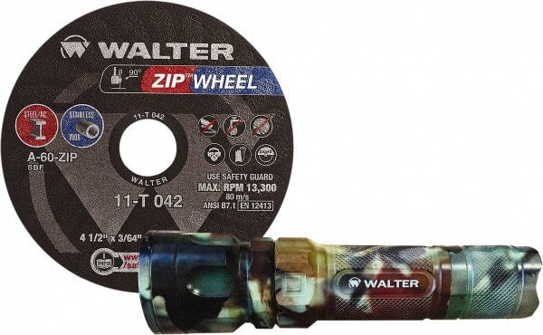 WALTER Surface Technologies - 4-1/2" 60 Grit Aluminum Oxide Cutoff Wheel - 3/64" Thick, 7/8" Arbor, 13,300 Max RPM, Use with Angle Grinders - Exact Tooling