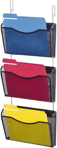 Universal One - 14-1/8" Wide x 3-3/8" Deep x 7" High, 3 Compartments, Wire Mesh Wall File - Black, 14-1/4" Compartment Width x 3-3/8" Compartment Depth x 8-1/2" Compartment Height - Exact Tooling