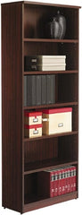 ALERA - 6 Shelf, 80-3/8" High x 31-3/4" Wide Bookcase - 14" Deep, Woodgrain Laminate, Mahogany - Exact Tooling
