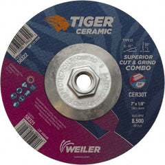 Weiler - 30 Grit, 7" Wheel Diam, Type 27 Depressed Center Wheel - Hard Grade, Ceramic, T Hardness, 8,500 Max RPM - Exact Tooling