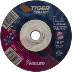 Weiler - 30 Grit, 4-1/2" Wheel Diam, Type 27 Depressed Center Wheel - Hard Grade, Ceramic, T Hardness, 13,300 Max RPM - Exact Tooling