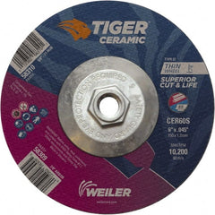 Weiler - 60 Grit, 6" Wheel Diam, Type 27 Depressed Center Wheel - Medium Grade, Ceramic, S Hardness, 10,200 Max RPM - Exact Tooling