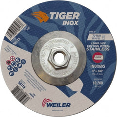 Weiler - 60 Grit, 6" Wheel Diam, Type 27 Depressed Center Wheel - Medium Grade, Aluminum Oxide, S Hardness, 10,200 Max RPM - Exact Tooling