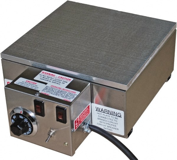 Valad Electric Heating - 18" Long x 12 Wide x 6" High, 220 Volt Hot Plate - 100 to 550°F, 1 Burner, Aluminum Plate, 1900 Watt, 8.7 Amps, 304 Stainless Steel Base - Exact Tooling