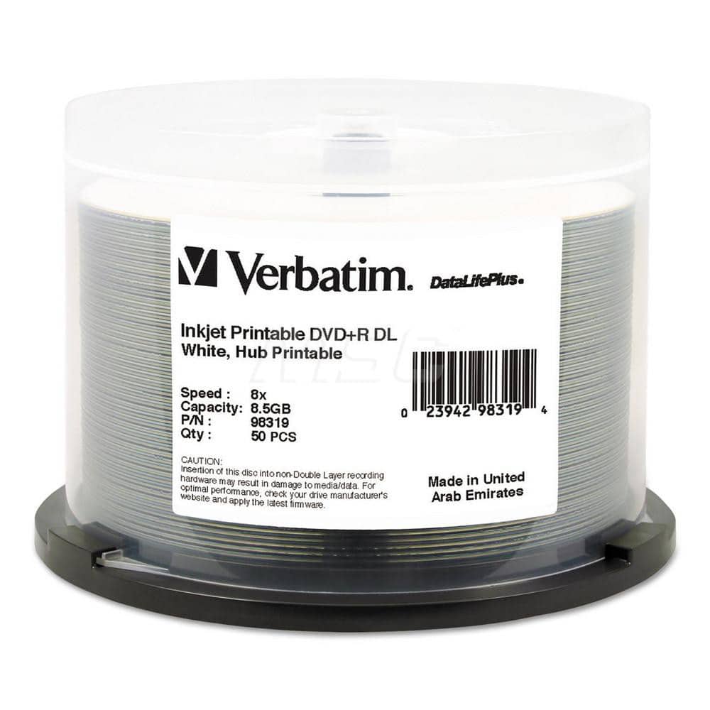 Verbatim - Office Machine Supplies & Accessories; Office Machine/Equipment Accessory Type: DVD+R Disc ; For Use With: 8X DVD+R DL Drives ; Color: White - Exact Tooling
