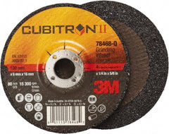 3M - 36 Grit, 4" Wheel Diam, 1/4" Wheel Thickness, 5/8" Arbor Hole, Type 27 Depressed Center Wheel - Coarse Grade, Ceramic, Resinoid Bond, Q Hardness, 15,000 Max RPM, Compatible with Angle Grinder - Exact Tooling