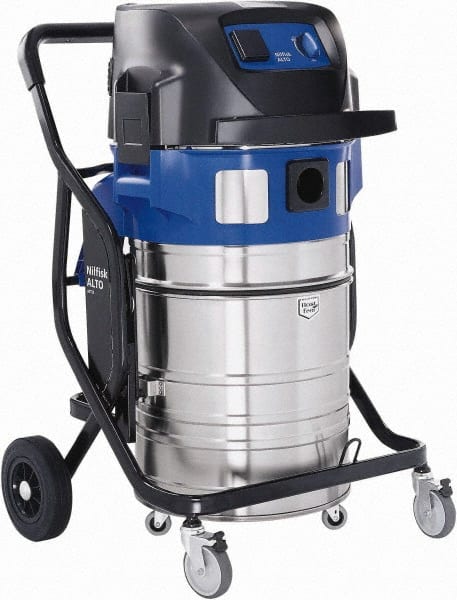 Nilfisk - 19 Gal Plastic Tank, Electric Powered Wet/Dry Vacuum - 1.34 Peak hp, 120 Volt, 8.3 Amps, 16' Hose Fitting, Automatic Filter Clean Delivers a Filter Pulse Every 15 Seconds, Accessories Included - Exact Tooling