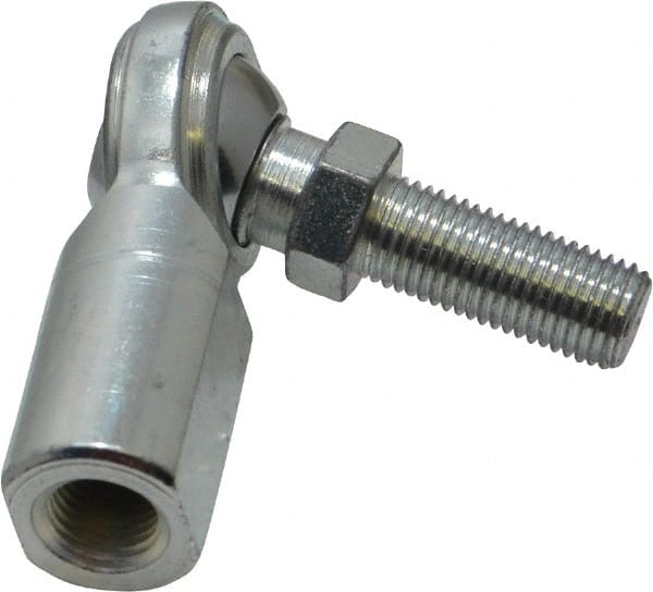 Made in USA - 3/8" ID, 1" Max OD, 5,100 Lb Max Static Cap, Female Spherical Rod End with Stud - 3/8-24 RH, Steel with Steel Raceway - Exact Tooling