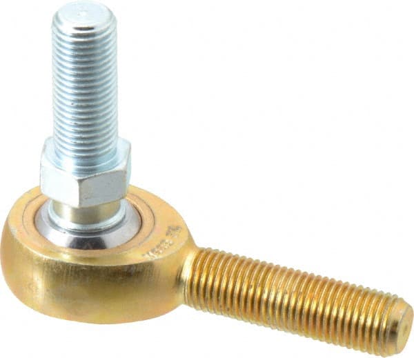 Made in USA - 3/8" ID, 1" Max OD, 4,012 Lb Max Static Cap, Male Spherical Rod End with Stud - 3/8-24 RH, Steel with Bronze Raceway - Exact Tooling