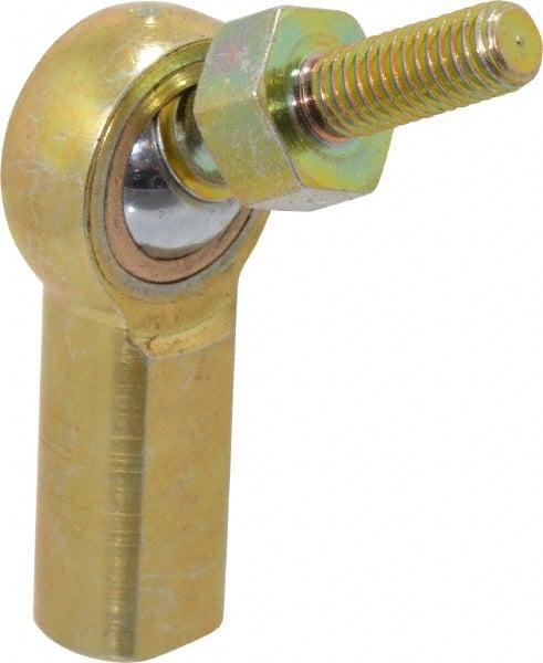 Made in USA - 3/16" ID, 5/8" Max OD, 1,624 Lb Max Static Cap, Female Spherical Rod End with Stud - 10-32 RH, Steel with Bronze Raceway - Exact Tooling