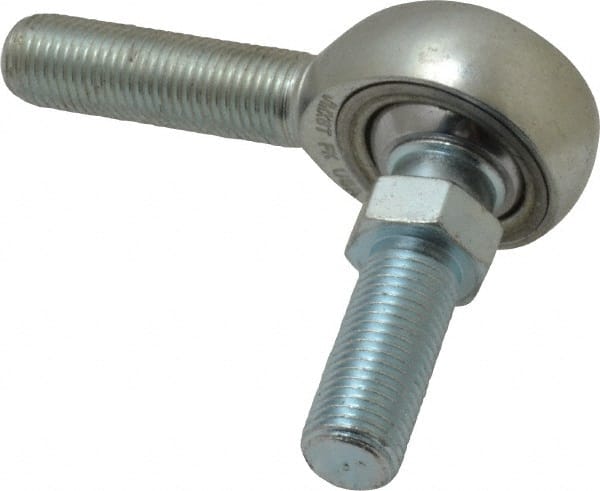 Made in USA - 3/8" ID, 1" Max OD, 9,550 Lb Max Static Cap, Male Spherical Rod End with Stud - 3/8-24 RH, Alloy Steel with Steel Raceway - Exact Tooling