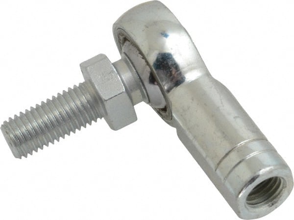 Made in USA - 5/16" ID, 7/8" Max OD, 7,640 Lb Max Static Cap, Female Spherical Rod End with Stud - 5/16-24 RH, Alloy Steel with Steel Raceway - Exact Tooling