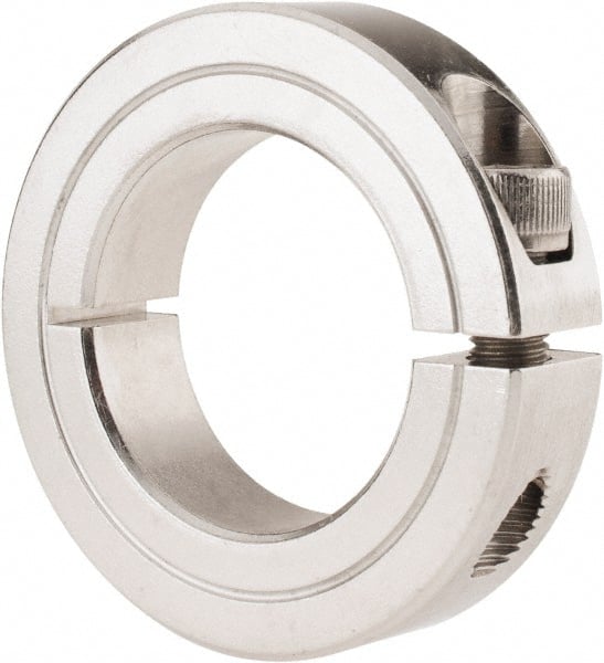 Climax Metal Products - 1-1/4" Bore, Stainless Steel, One Piece Clamp Collar - 2-1/16" Outside Diam, 1/2" Wide - Exact Tooling