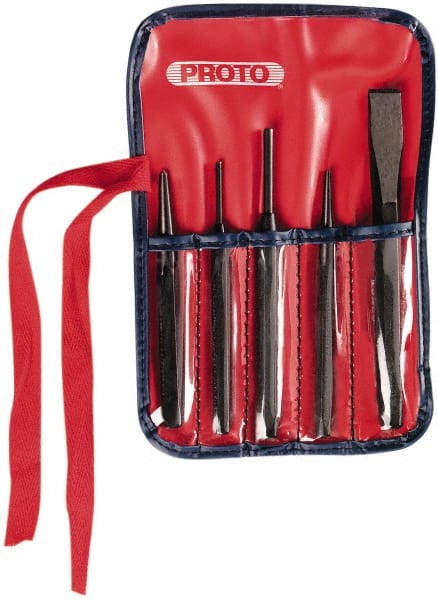 Proto - 5 Piece Punch & Chisel Set - 5/8" Chisel, 1/8 to 3/8" Punch, Hex Shank - Exact Tooling