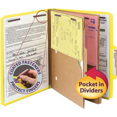 SMEAD - 11-5/8 x 9-1/2", Letter Size, Yellow, Classification Folders with Top Tab Fastener - 23 Point Stock, Right of Center Tab Cut Location - Exact Tooling