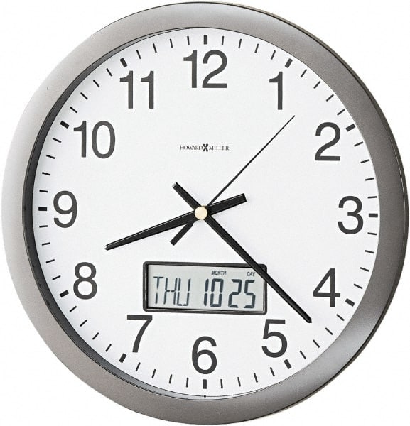 Howard Miller - 12 Inch Diameter, White Face, Dial Wall Clock - Analog Display, Gray Case, Runs on AA Battery - Exact Tooling