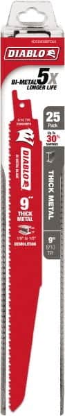 Freud - 9" Long x 1" Thick, Bi-Metal Reciprocating Saw Blade - Tapered Profile, 8 to 10 TPI, Toothed Edge, Tang Shank - Exact Tooling