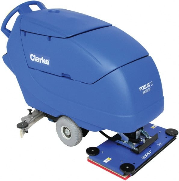 Clarke - 32" Cleaning Width, Battery Powered Floor Scrubber - 0.75 hp, 2,250 RPM, 23 Gal Tank Capacity - Exact Tooling