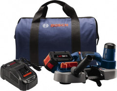 Bosch - 18 Volt, 28-3/4" Blade, 530 SFPM Cordless Portable Bandsaw - 2-1/2" (Round) & 2-1/2 x 2-1/2" (Rectangle) Cutting Capacity, Lithium-Ion Battery Included - Exact Tooling