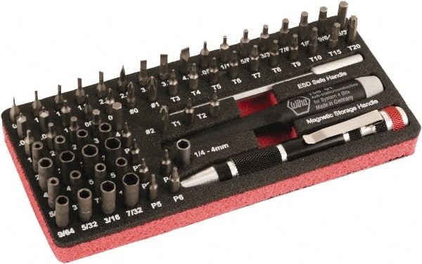 Wiha - 68 Piece, 4mm Drive Screwdriver Micro Bit Set - #000 to #2 Phillips, T1 to T20 Torx, 0.8, 1.2, 1.5, 1.8, 2, 2.5, 3, 3.5 & 4mm Slotted - Exact Tooling