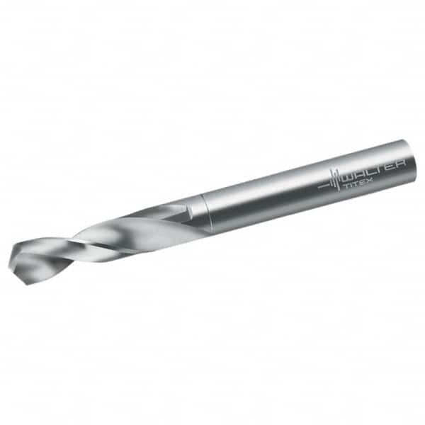 Walter-Titex - 3.4mm 118° Spiral Flute Solid Carbide Screw Machine Drill Bit - Bright Finish, Right Hand Cut, 20mm Flute Length, 52mm OAL, Form V+A Point, Straight Shank - Exact Tooling