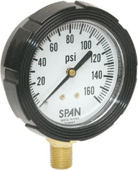 Span - 3-1/2" Dial, 1/4 Thread, 30-0-600 Scale Range, Pressure Gauge - Lower Connection Mount, Accurate to 1% Full-Scale of Scale - Exact Tooling