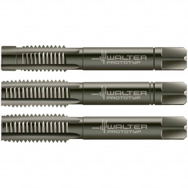 Walter-Prototyp - M8x1.25 Metric, 4 Flute, Modified Bottoming & Plug, Nitride/Oxide Finish, Cobalt Tap Set - Right Hand Cut, 63mm OAL, 3/4" Thread Length, 6HX Class of Fit, Series 30016 - Exact Tooling
