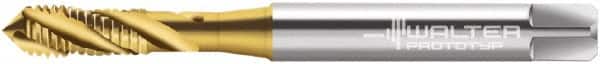 Walter-Prototyp - M4x0.50 Metric Fine 3 Flute 6HX Modified Bottoming Spiral Flute Tap - Cobalt, TiN Finish, 63mm OAL, Right Hand Flute, Right Hand Thread, Series M2151305 - Exact Tooling