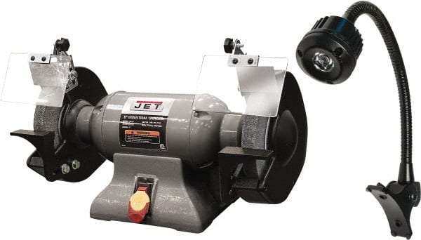 Jet - 8" Wheel Diam x 1" Wheel Width, 1 hp Grinder - 0.63" Arbor Hole Diam, 1 Phase, 3,450 Max RPM, 115 Volts - Exact Tooling
