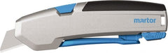 Martor USA - Springback Retractable Utility Knife - 1" Carbon Steel Blade, Silver & Blue Aluminum Handle, 1 Blade Included - Exact Tooling
