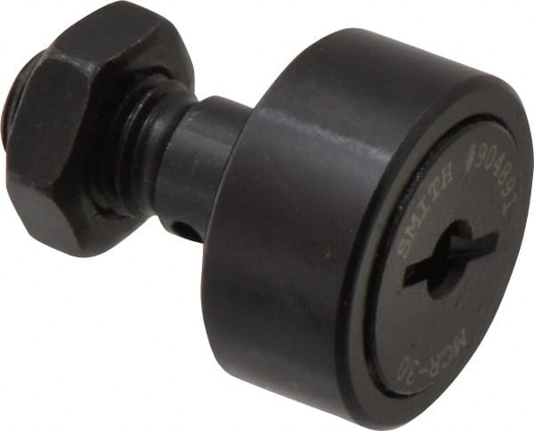Accurate Bushing - 30mm Roller Diam x 14mm Width, 12mm Stud Diam x 25mm Length, Stud Cam Follower - Steel, 13mm Thread Length, M12x1.5 Thread, 40mm OAL, 8,100 N Dynamic Cap, 9,700 N Static Cap - Exact Tooling