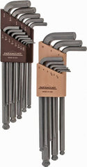 Paramount - 22 Piece L-Key Ball End Hex Key Set - Hex Range 0.05 to 3/8", 7-1/4" OAL, Steel - Exact Tooling