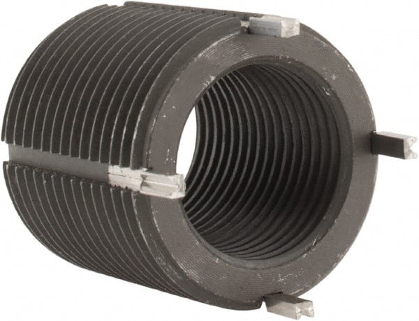 Recoil - 7/8-14 Internal, 1-1/4 - 12 External, 1-1/4" Insert Length, Heavy Duty Keylocking Thread Inserts - Carbon Steel, Zinc Phosphate Finish, Grade C1215 - Exact Tooling