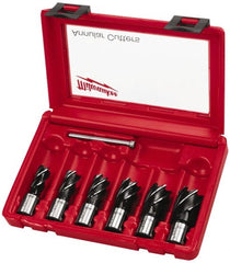 Milwaukee Tool - 6 Piece, 9/16 to 1-1/16" Cutter Diam, 1" Cutting Depth, Steel Annular Cutter Set - Bright Finish, 3/4" Shank Diam, 9/16, 5/8, 11/16, 13/16, 15/16, 1-1/16" Cutter Diams, 2 Flats on Shank - Exact Tooling