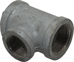 Made in USA - Class 150, 1-1/4 x 1-1/4 x 1" Galvanized Pipe Reducing Tee - Threaded, Malleable Iron - Exact Tooling