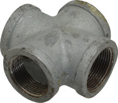 Made in USA - Class 150, 1-1/4" Galvanized Pipe Cross - Threaded, Malleable Iron - Exact Tooling