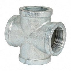 Made in USA - Class 150, 1-1/2" Galvanized Pipe Cross - Threaded, Malleable Iron - Exact Tooling