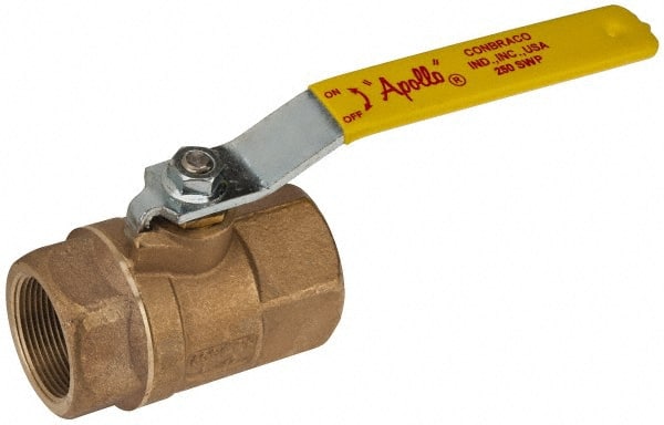Apollo - 1-1/2" Pipe, Standard Port, Bronze Steam Service Ball Valve - 2 Piece, Inline - One Way Flow, FNPT x FNPT Ends, Lever Handle, 600 WOG, 250 WSP - Exact Tooling