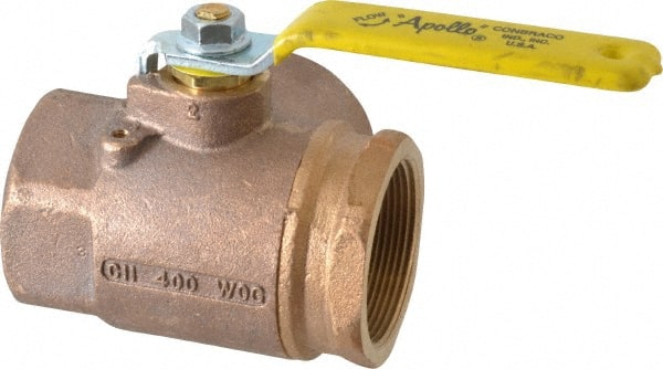 Apollo - 2" Pipe, Large Port, Bronze Standard Ball Valve - Three Way, FNPT x FNPT x FNPT Ends, Lever Handle, 400 WOG - Exact Tooling