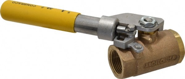 Apollo - 1" Pipe, Bronze Standard Ball Valve - 2 Piece, Inline - One Way Flow, FNPT x FNPT Ends, Deadman Lever (Spring Return to Close) Handle, 600 WOG, 150 WSP - Exact Tooling