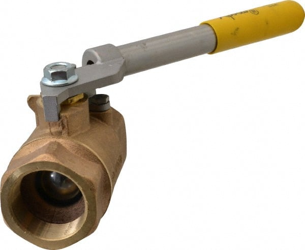 Apollo - 1-1/2" Pipe, Bronze Standard Ball Valve - 2 Piece, Inline - One Way Flow, FNPT x FNPT Ends, Deadman Lever (Spring Return to Close) Handle, 600 WOG, 150 WSP - Exact Tooling