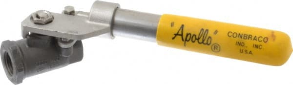 Apollo - 1/2" Pipe, Carbon Steel Standard Ball Valve - 2 Piece, Inline - One Way Flow, FNPT x FNPT Ends, Deadman Lever (Spring Return to Close) Handle, 2,000 WOG, 150 WSP - Exact Tooling
