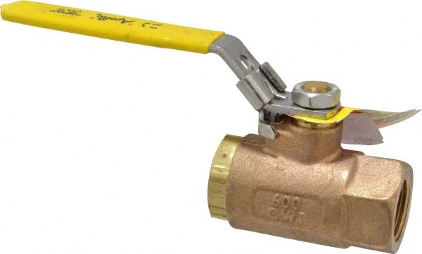 Apollo - 3/4" Pipe, Bronze Standard Ball Valve - 2 Piece, Inline - One Way Flow, FNPT x FNPT Ends, Locking Lever Handle, 600 WOG - Exact Tooling