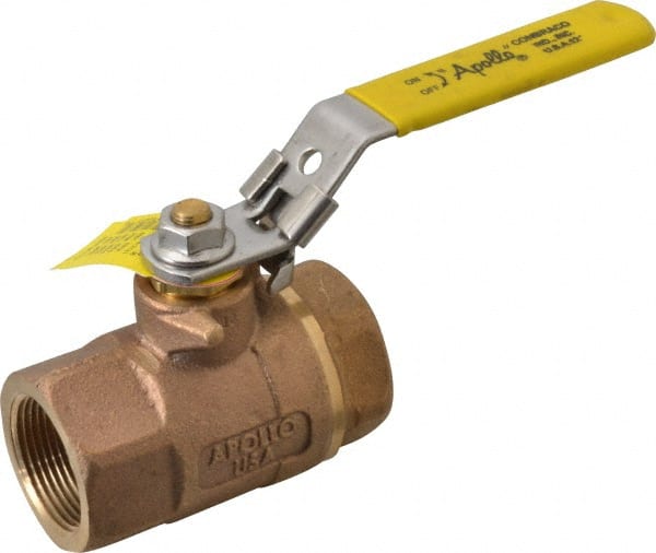 Apollo - 1-1/4" Pipe, Bronze Standard Ball Valve - 2 Piece, Inline - One Way Flow, FNPT x FNPT Ends, Locking Lever Handle, 600 WOG - Exact Tooling